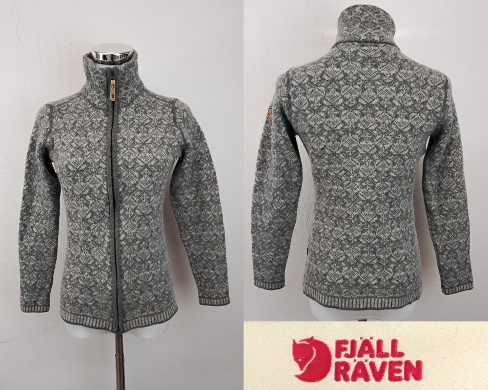 Fjall Raven Cardigan Women's S Gray Full Zip Fairisle Print #Z4438